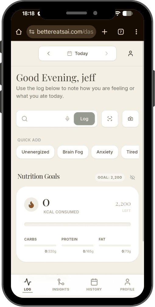 A screenshot of the BetterEatsAI tracker interface.